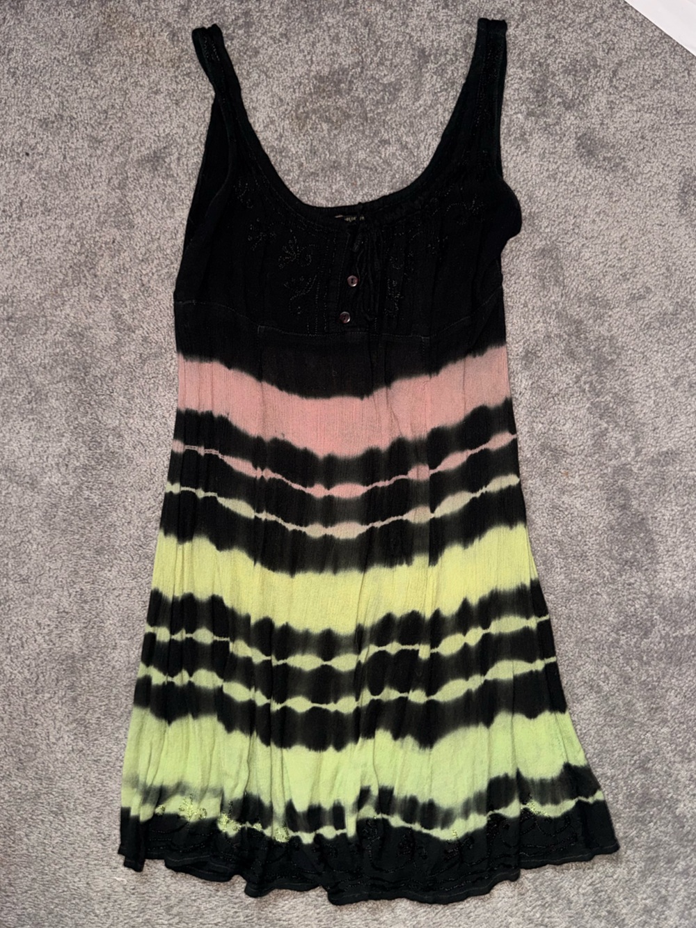 raya sun Black, Pink & Yellow Tie-Dye Sleeveless Dress